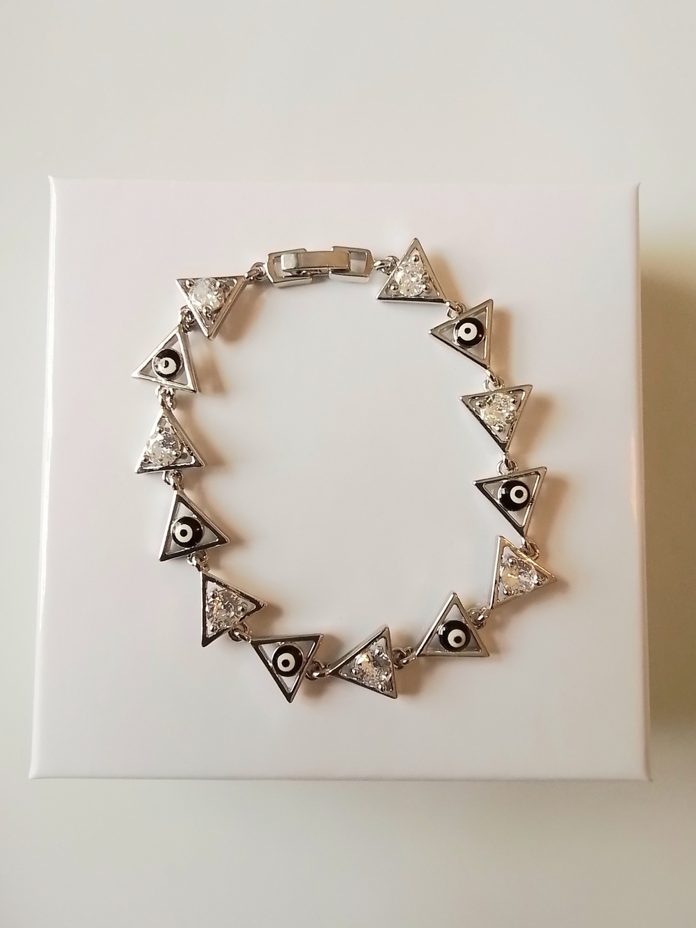 Silver Triangle Link Bracelet with Black and Clear Accents